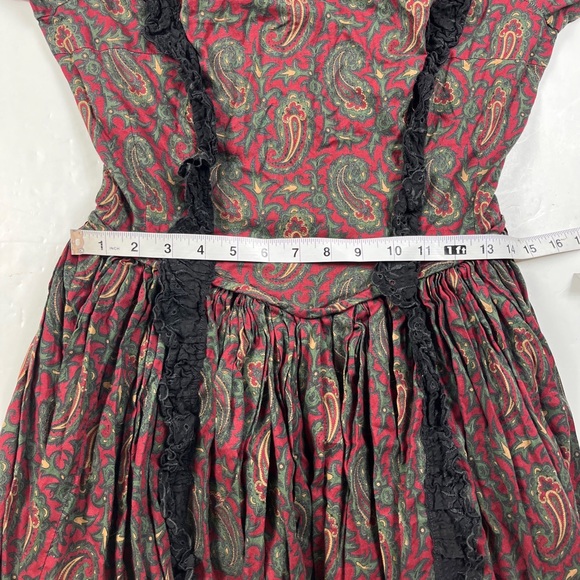 Vintage Victorian Prairie Dress Handmade Paisley Red Green Black Goth - Picture 6 of 12